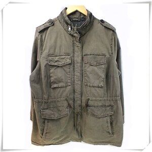 Levi's Olive Green Distressed Utility Rain Jacket EUC